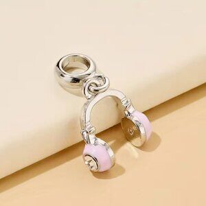 Cute Enamel Pink Headphone Pendant Women's Fashion Bracelet charm 1"